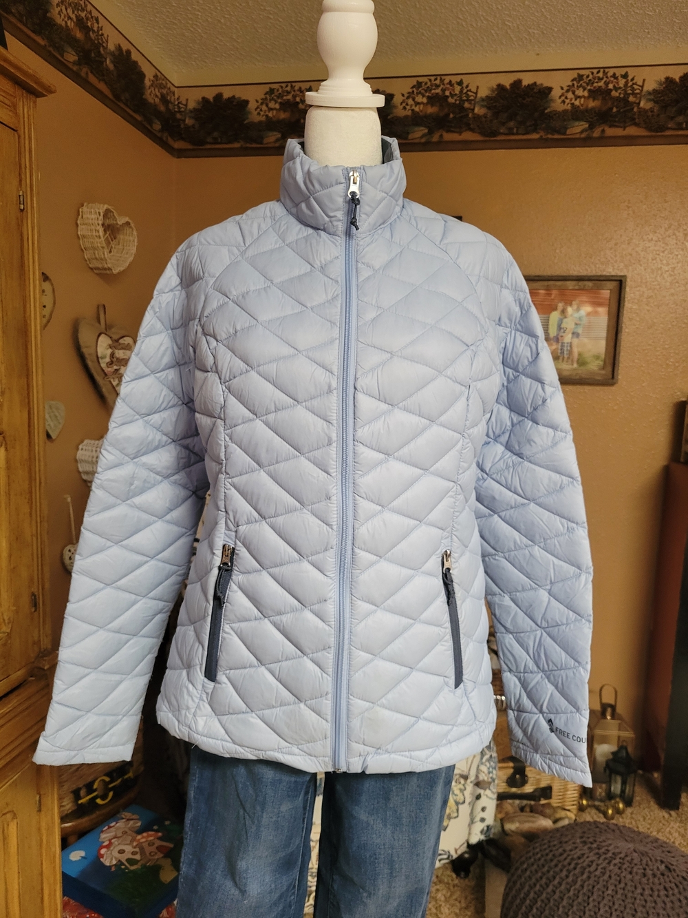 Free Country Light Blue Quilted Down Puffer Jacket Small